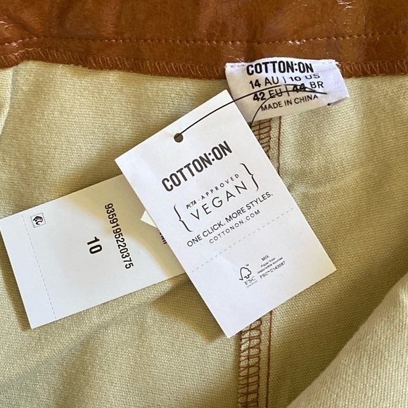 COTTON ON Faux Leather Straight Leg Pants Size 10 Autumn Brown High Waisted - Picture 3 of 9